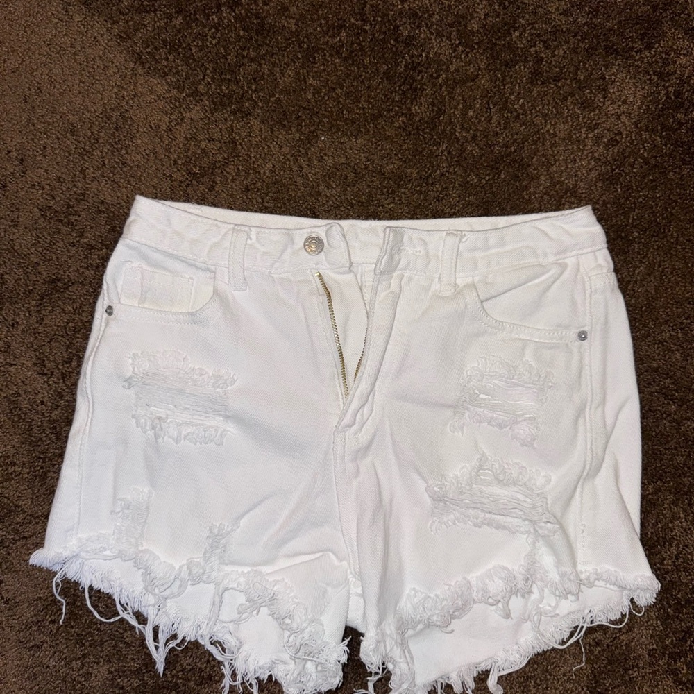 White Distressed Denim Shorts